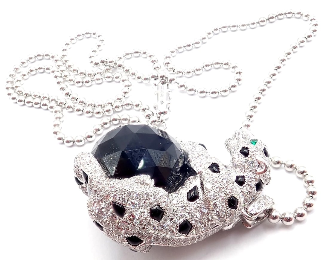 Panthere de Cartier Panther 18k Gold Diamond Emerald Onyx Pendant Necklace Paper - 6