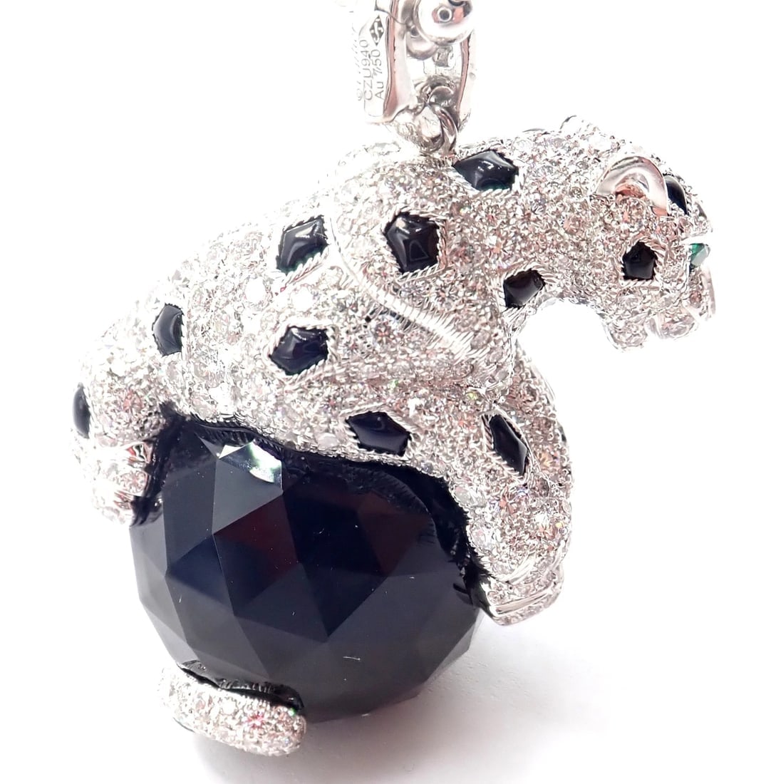 Panthere de Cartier Panther 18k Gold Diamond Emerald Onyx Pendant Necklace Paper - 7