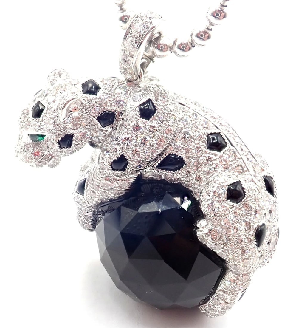 Panthere de Cartier Panther 18k Gold Diamond Emerald Onyx Pendant Necklace Paper - 8