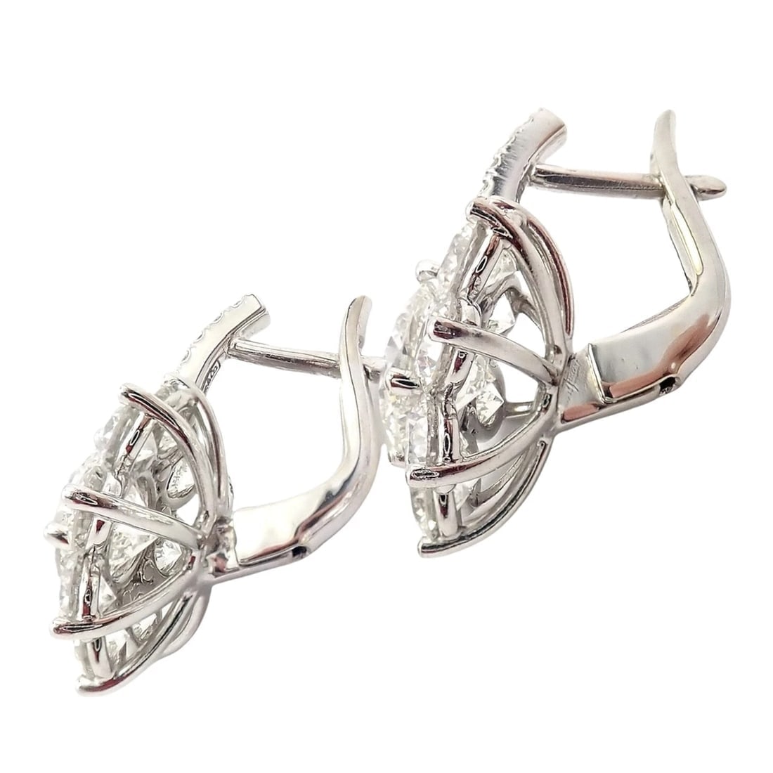 Authentic! T Foster & Co Platinum Flower 4.84ctw Diamond Stud Halo Earrings GIA - 3