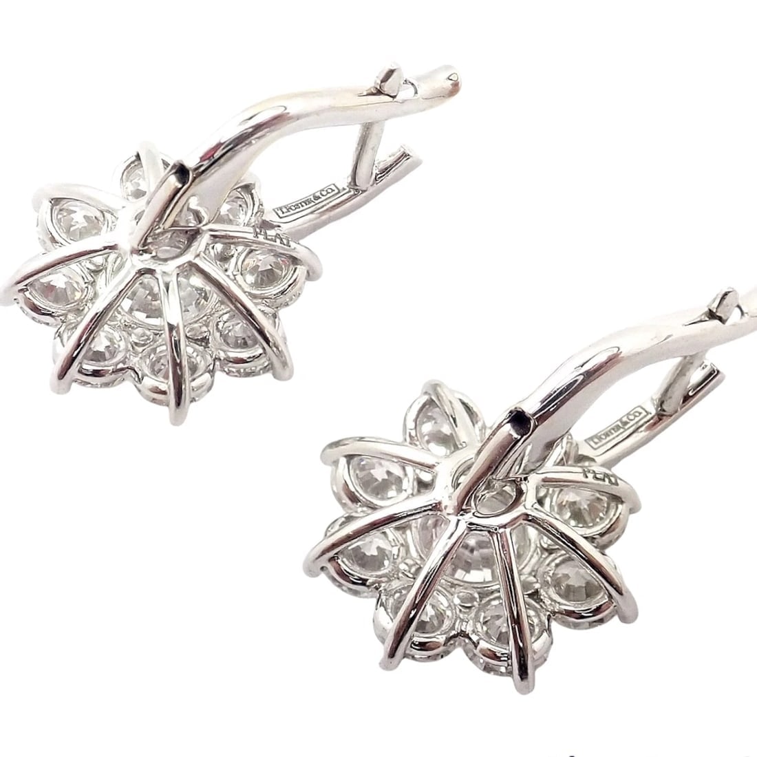 Authentic! T Foster & Co Platinum Flower 4.84ctw Diamond Stud Halo Earrings GIA - 4