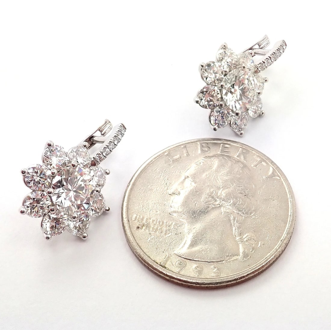 Authentic! T Foster & Co Platinum Flower 4.84ctw Diamond Stud Halo Earrings GIA - 5