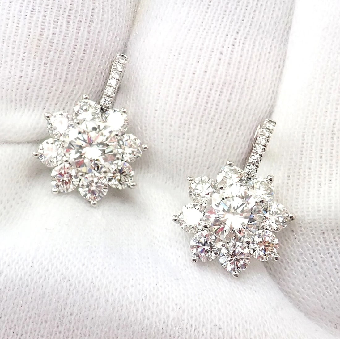 Authentic! T Foster & Co Platinum Flower 4.84ctw Diamond Stud Halo Earrings GIA - 6