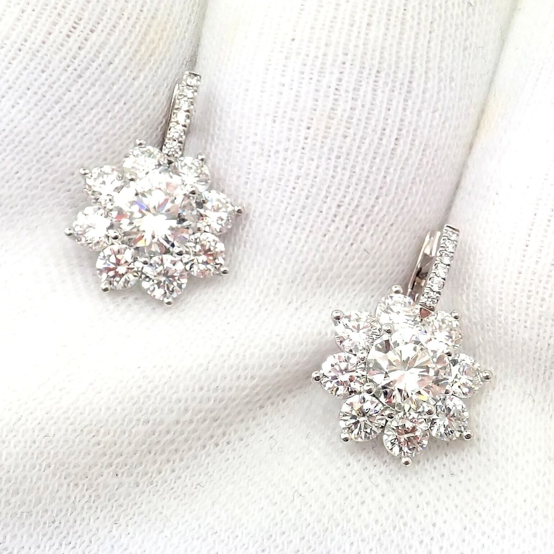 Authentic! T Foster & Co Platinum Flower 4.84ctw Diamond Stud Halo Earrings GIA - 8