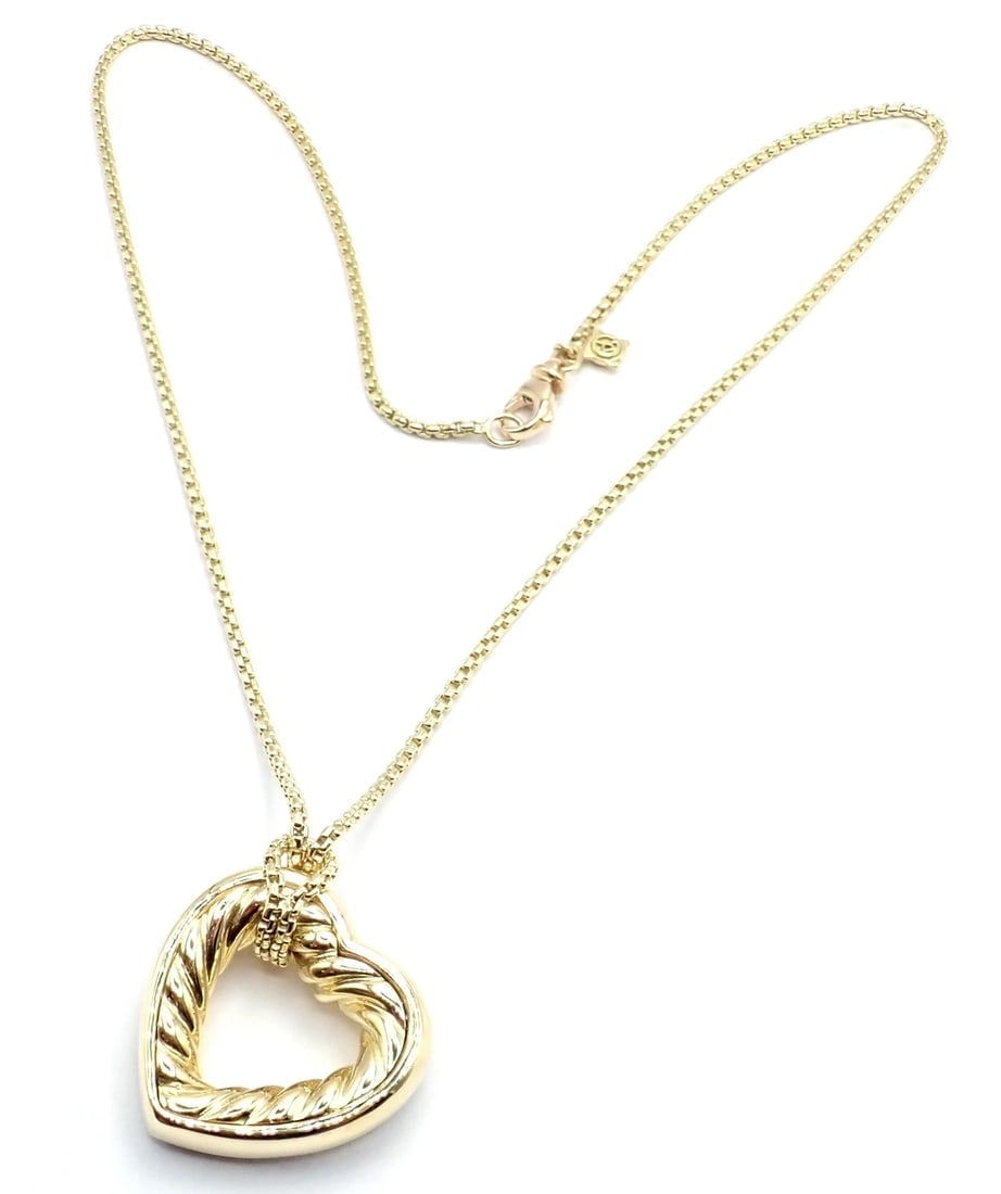 David Yurman Cable 18k Yellow Gold Diamond Large Heart Pendant Chain Necklace - 6