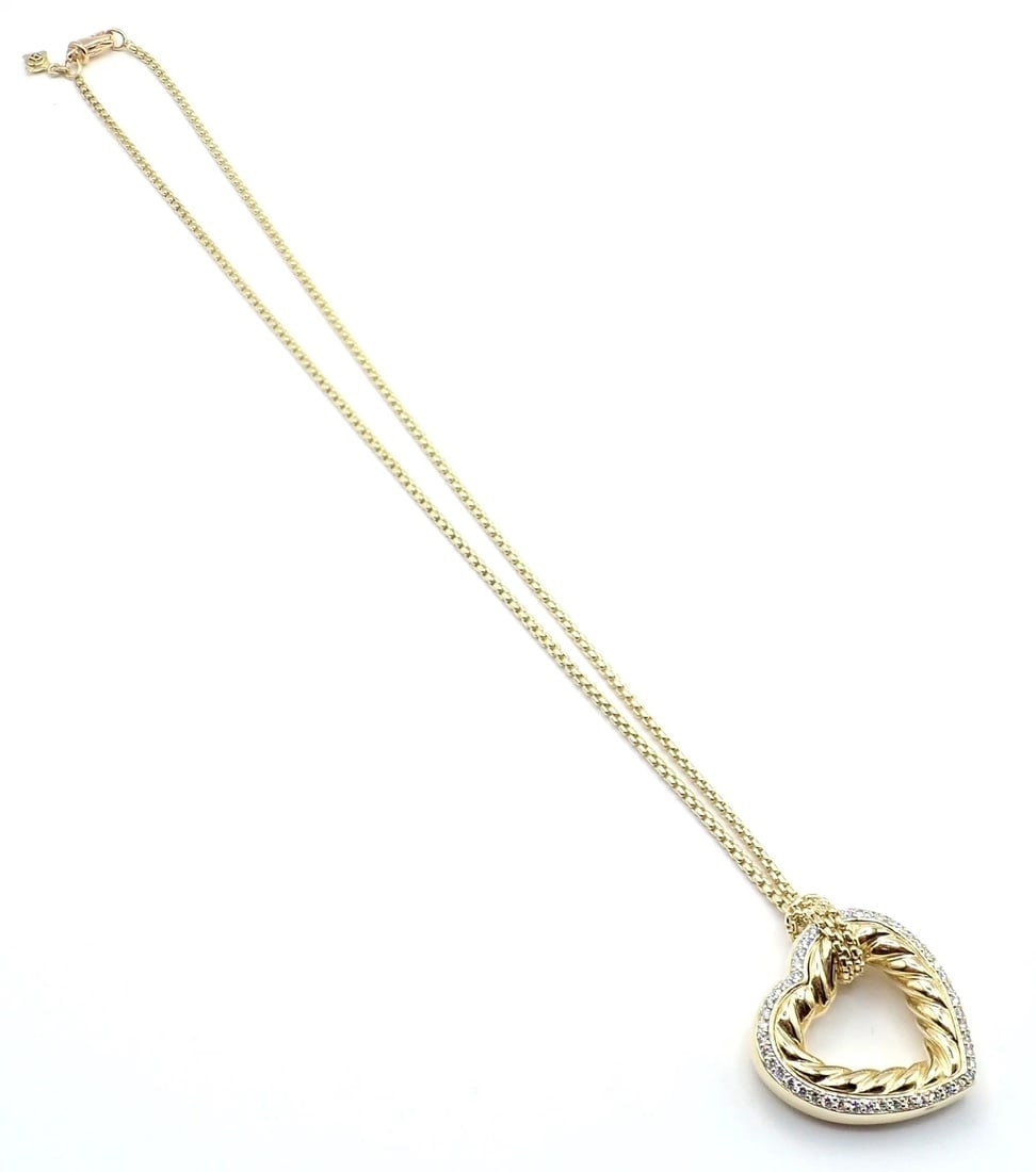 David Yurman Cable 18k Yellow Gold Diamond Large Heart Pendant Chain Necklace - 8