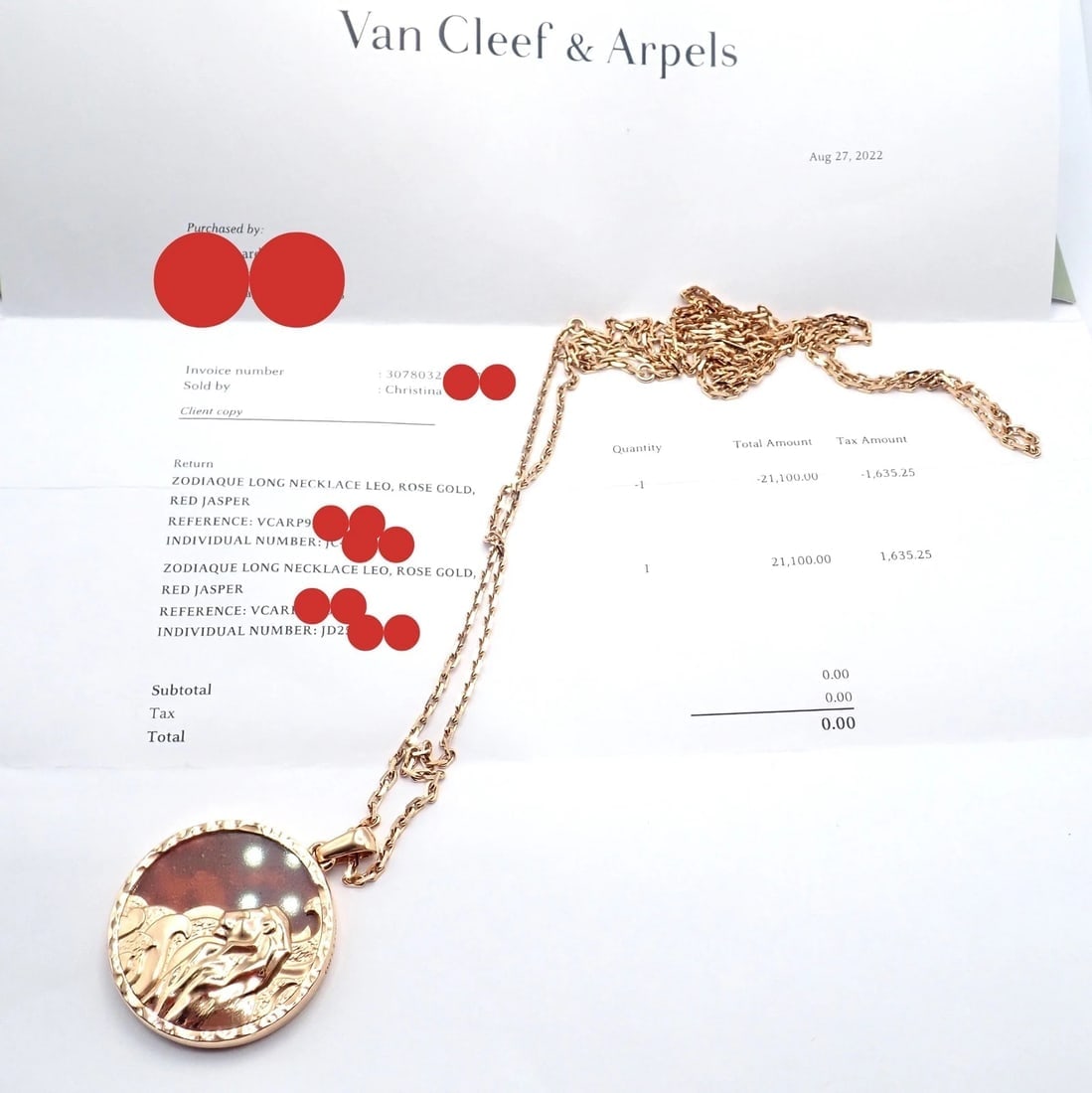 Van Cleef & Arpels Zodiaque 18k Rose Gold Leo Pendant Red Jasper Necklace + Cert - 10