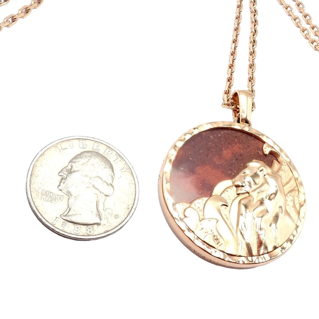 Van Cleef & Arpels Zodiaque 18k Rose Gold Leo Pendant Red Jasper Necklace + Cert - 14