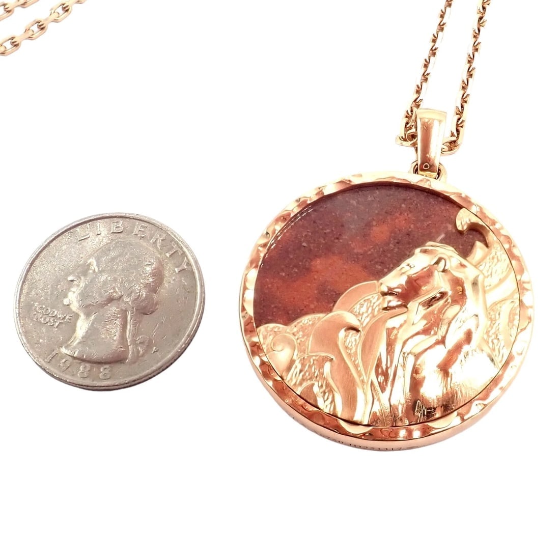 Van Cleef & Arpels Zodiaque 18k Rose Gold Leo Pendant Red Jasper Necklace + Cert - 15