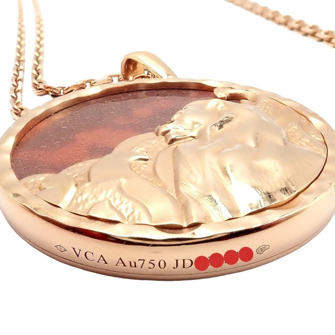 Van Cleef & Arpels Zodiaque 18k Rose Gold Leo Pendant Red Jasper Necklace + Cert - 16