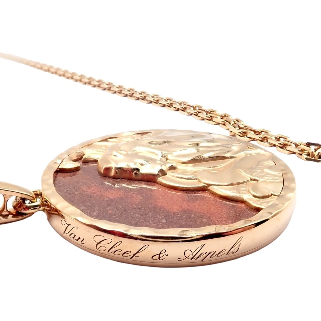 Van Cleef & Arpels Zodiaque 18k Rose Gold Leo Pendant Red Jasper Necklace + Cert - 18