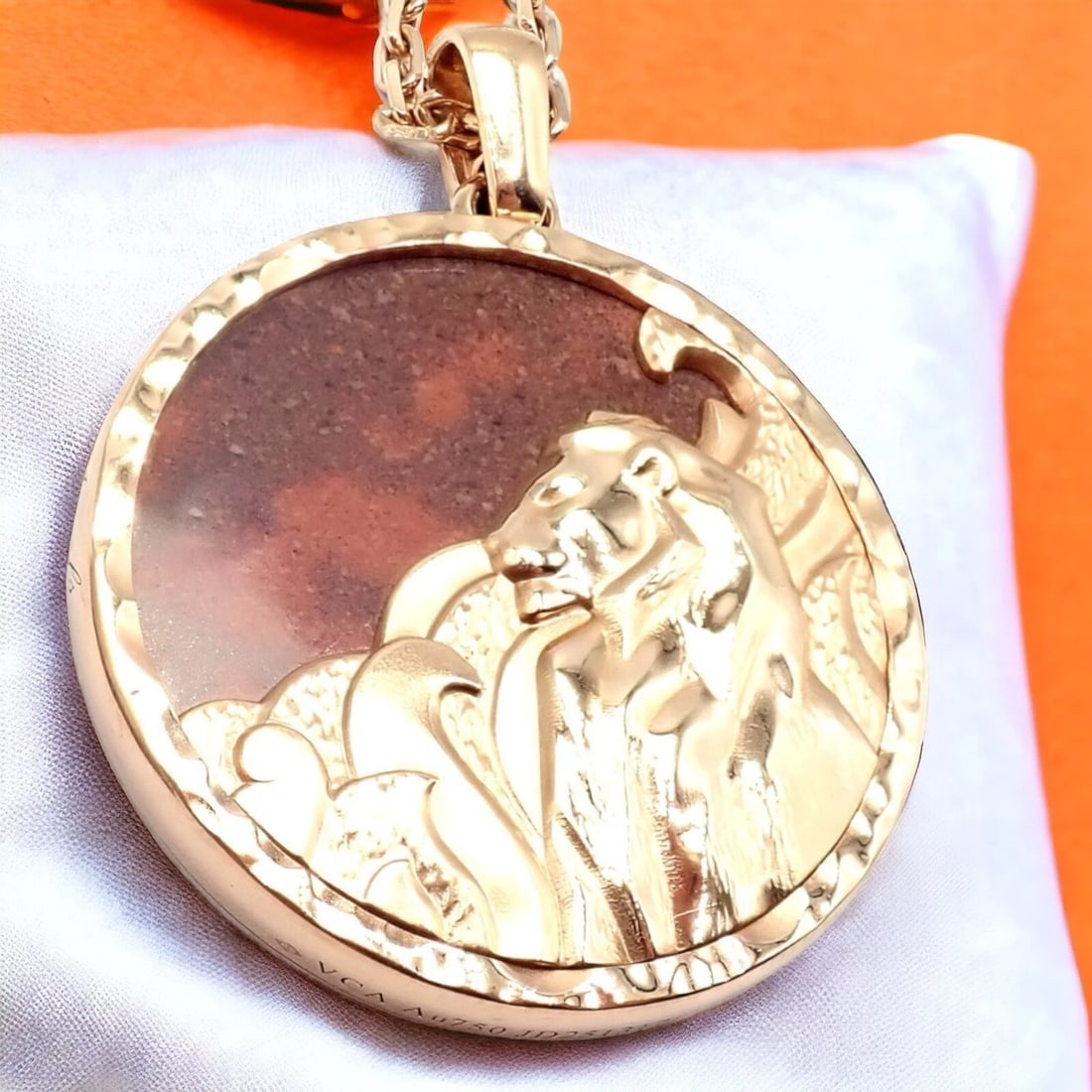 Van Cleef & Arpels Zodiaque 18k Rose Gold Leo Pendant Red Jasper Necklace + Cert - 2