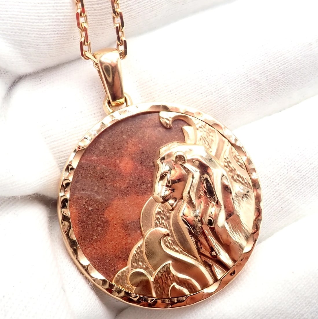 Van Cleef & Arpels Zodiaque 18k Rose Gold Leo Pendant Red Jasper Necklace + Cert - 6