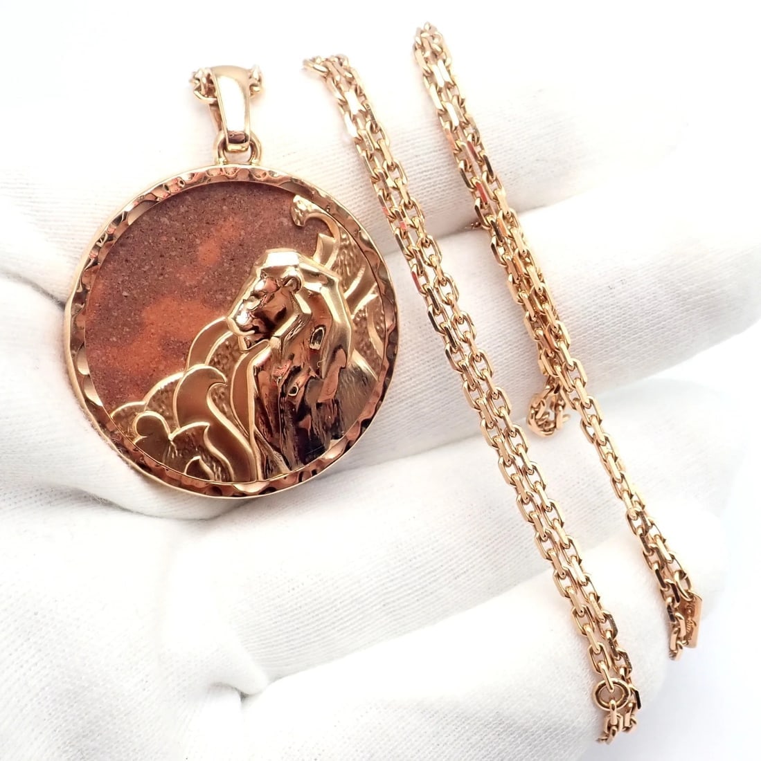 Van Cleef & Arpels Zodiaque 18k Rose Gold Leo Pendant Red Jasper Necklace + Cert - 7