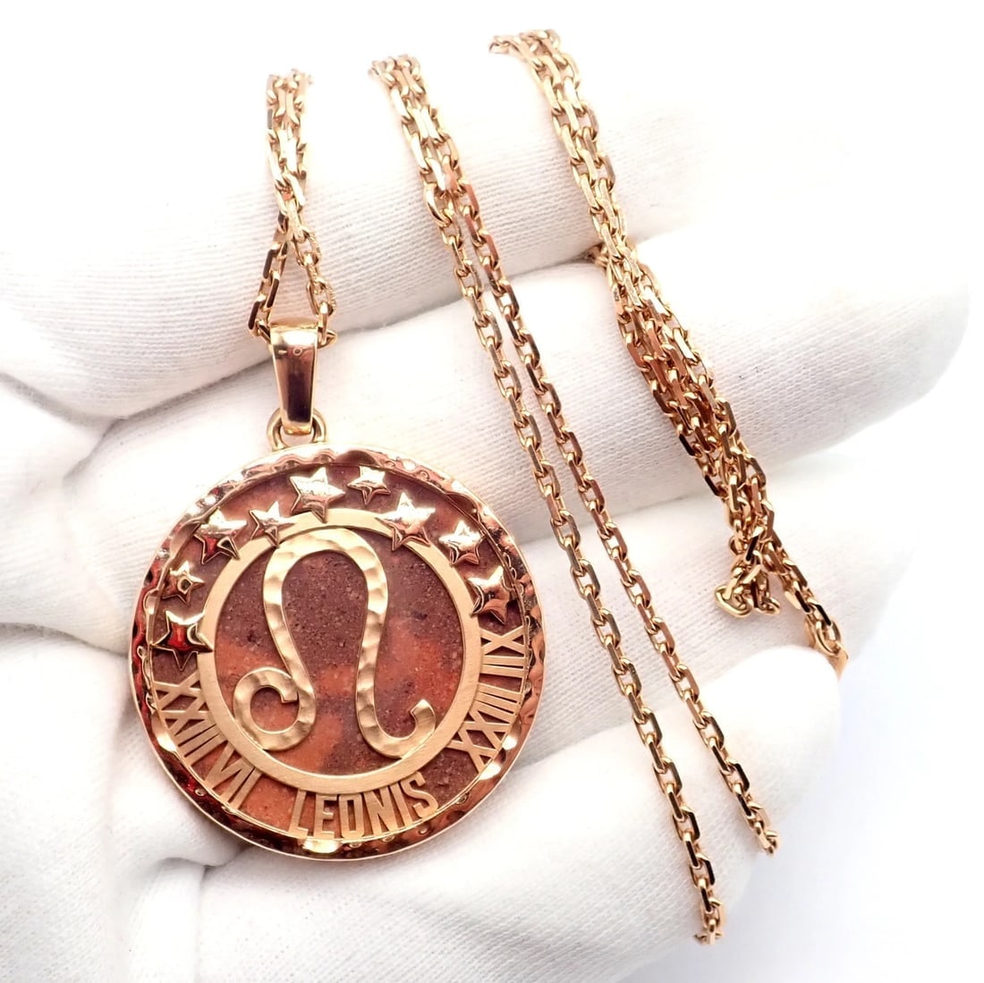 Van Cleef & Arpels Zodiaque 18k Rose Gold Leo Pendant Red Jasper Necklace + Cert - 8