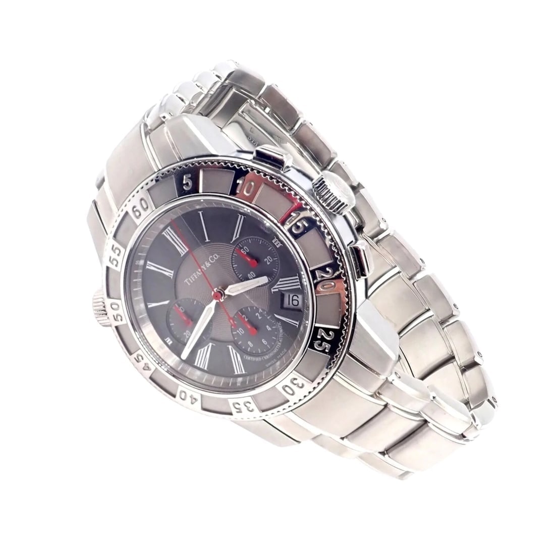 Authentic! Tiffany & Co Mark T-57 Stainless Steel Chronograph Automatic Watch: Authentic! Tiffany & Co Mark T-57 Stainless Steel Chronograph Automatic Watch About This Piece: The Authentic Tiffany & Co. Mark T-57 is a sophisticated stainless steel chronograph automatic watch,