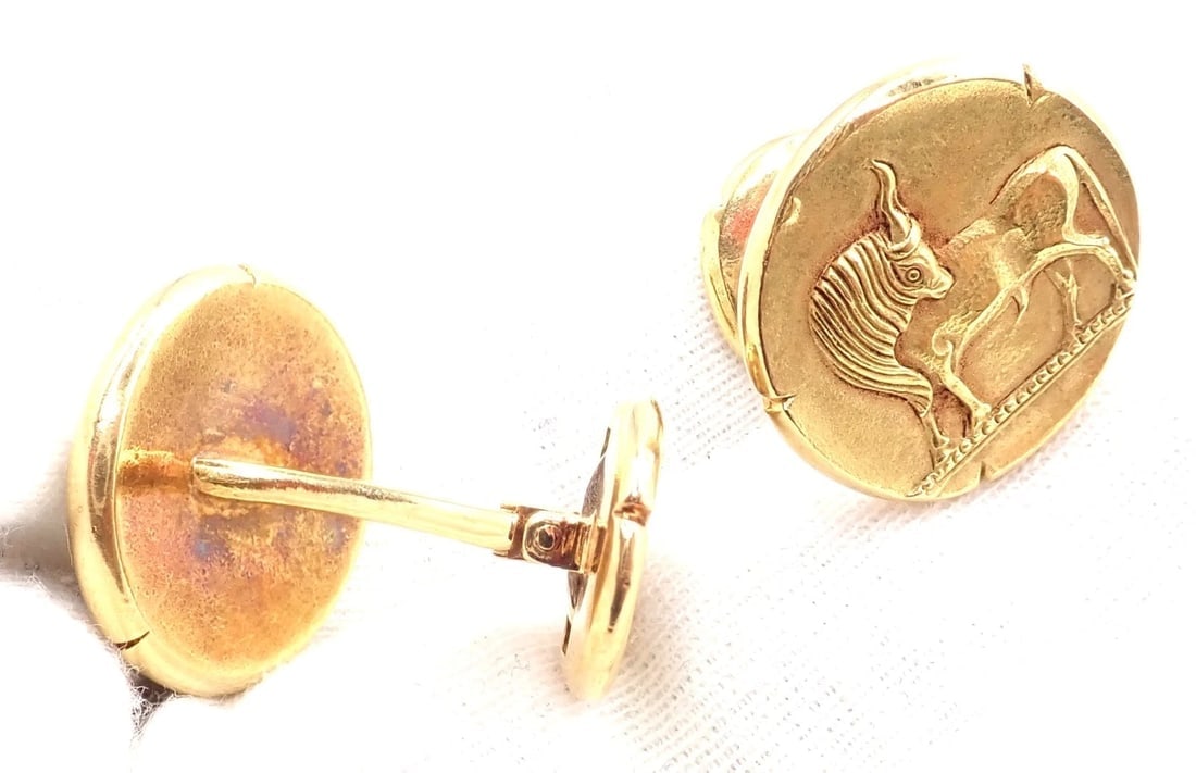 Vintage! Van Cleef & Arpels G. L'Enfant 18k Yellow Gold Zodiac Taurus Cufflinks - 11