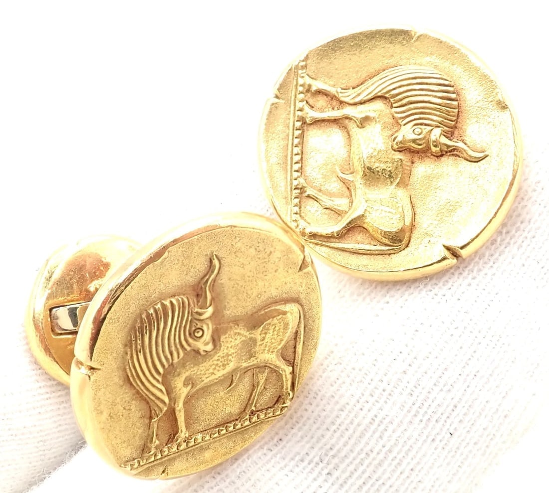 Vintage! Van Cleef & Arpels G. L'Enfant 18k Yellow Gold Zodiac Taurus Cufflinks - 12