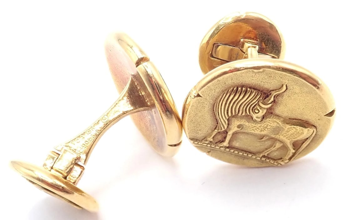 Vintage! Van Cleef & Arpels G. L'Enfant 18k Yellow Gold Zodiac Taurus Cufflinks - 6