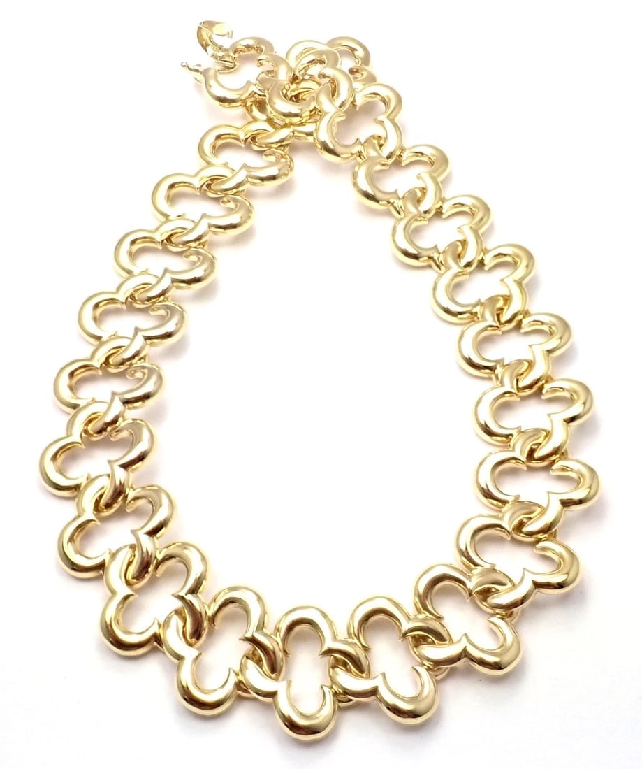 Authentic Van Cleef & Arpels 18k Yellow Gold Large Alhambra Choker Necklace 1998 - 4