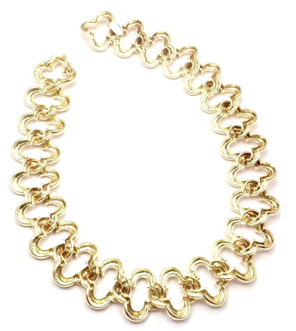 Authentic Van Cleef & Arpels 18k Yellow Gold Large Alhambra Choker Necklace 1998 - 6