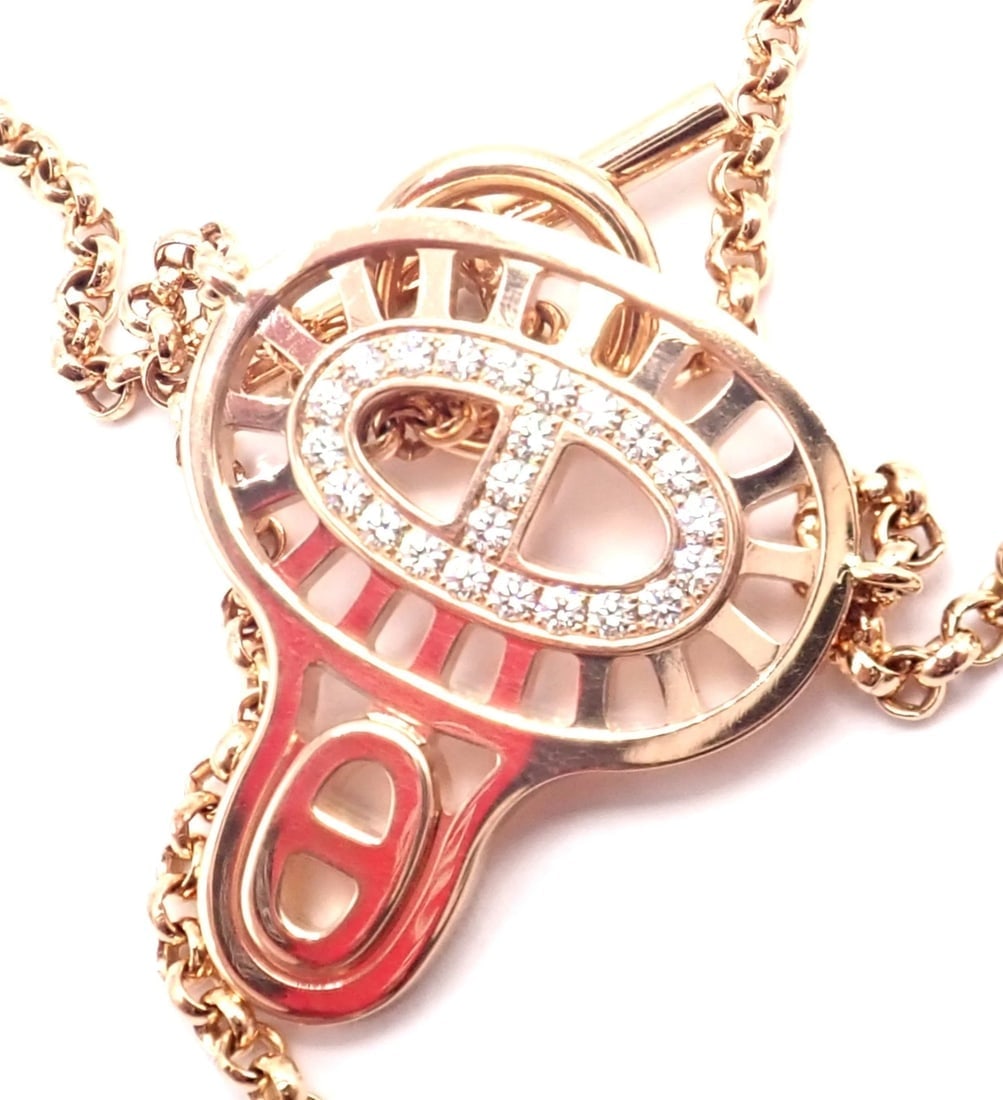 Authentic! Hermes Chaine D'ancre Divine 18k Rose Gold Diamond Necklace Cert Box - 3