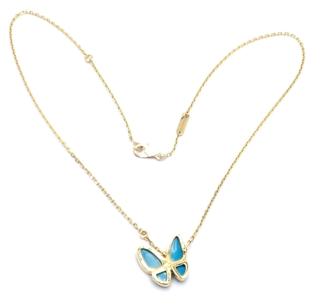 Van Cleef & Arpels 18k Gold Diamond Turquoise Butterfly Pendant Necklace Cert. - 5