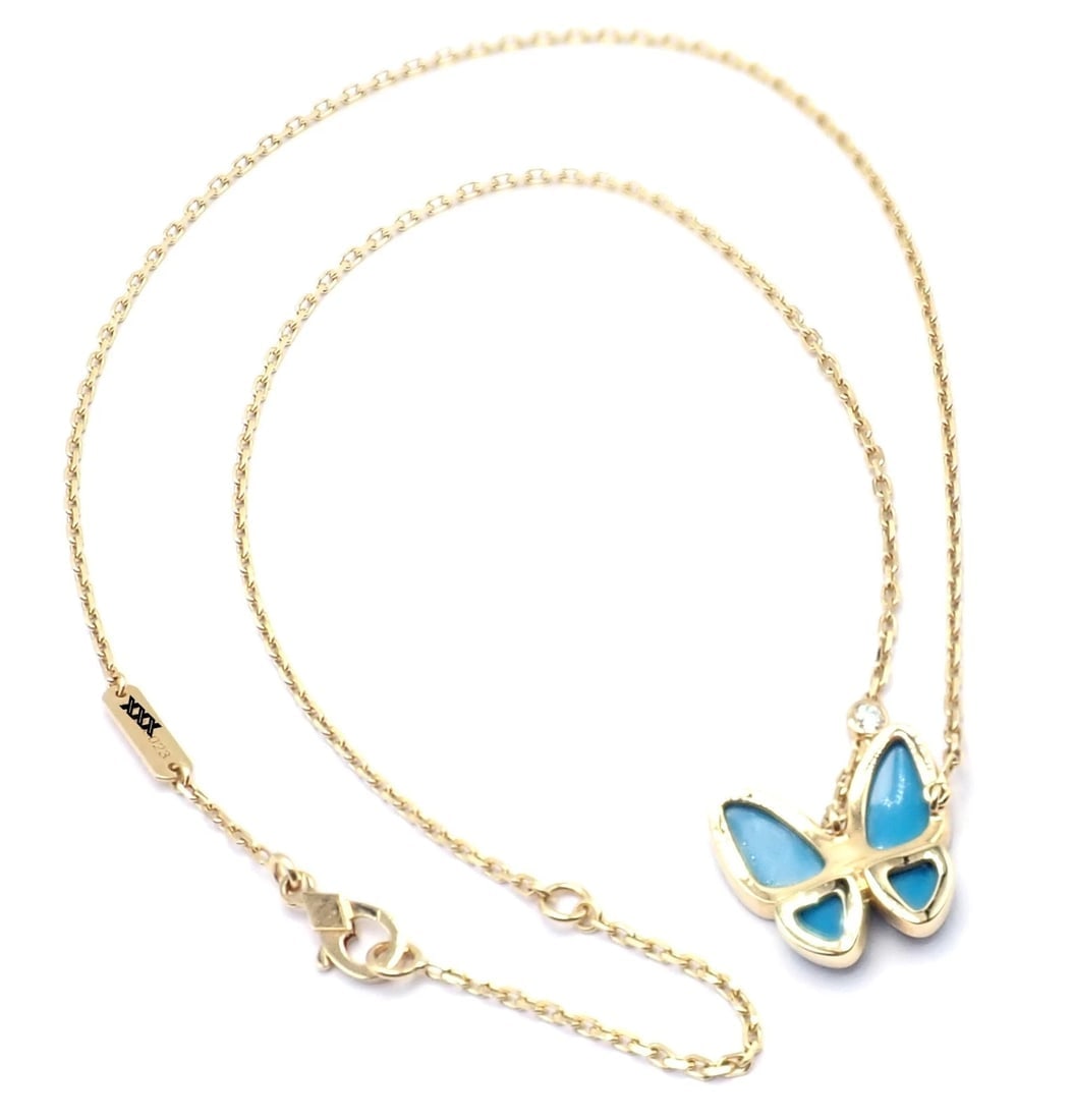 Van Cleef & Arpels 18k Gold Diamond Turquoise Butterfly Pendant Necklace Cert. - 6