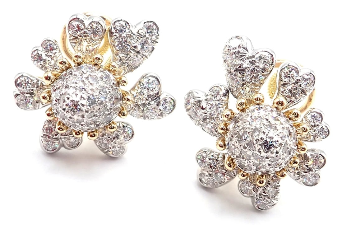 Tiffany & Co Schlumberger Cones And Petals 18k Gold Platinum Diamond Earrings - 3