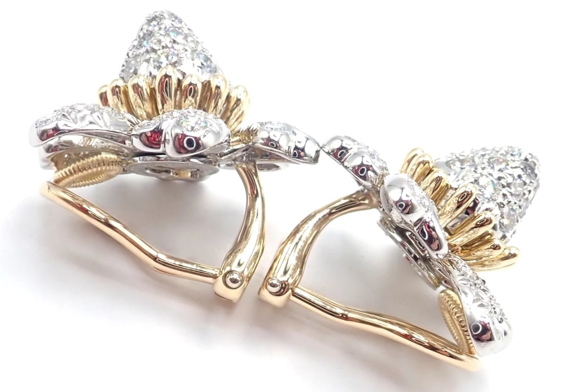 Tiffany & Co Schlumberger Cones And Petals 18k Gold Platinum Diamond Earrings - 4