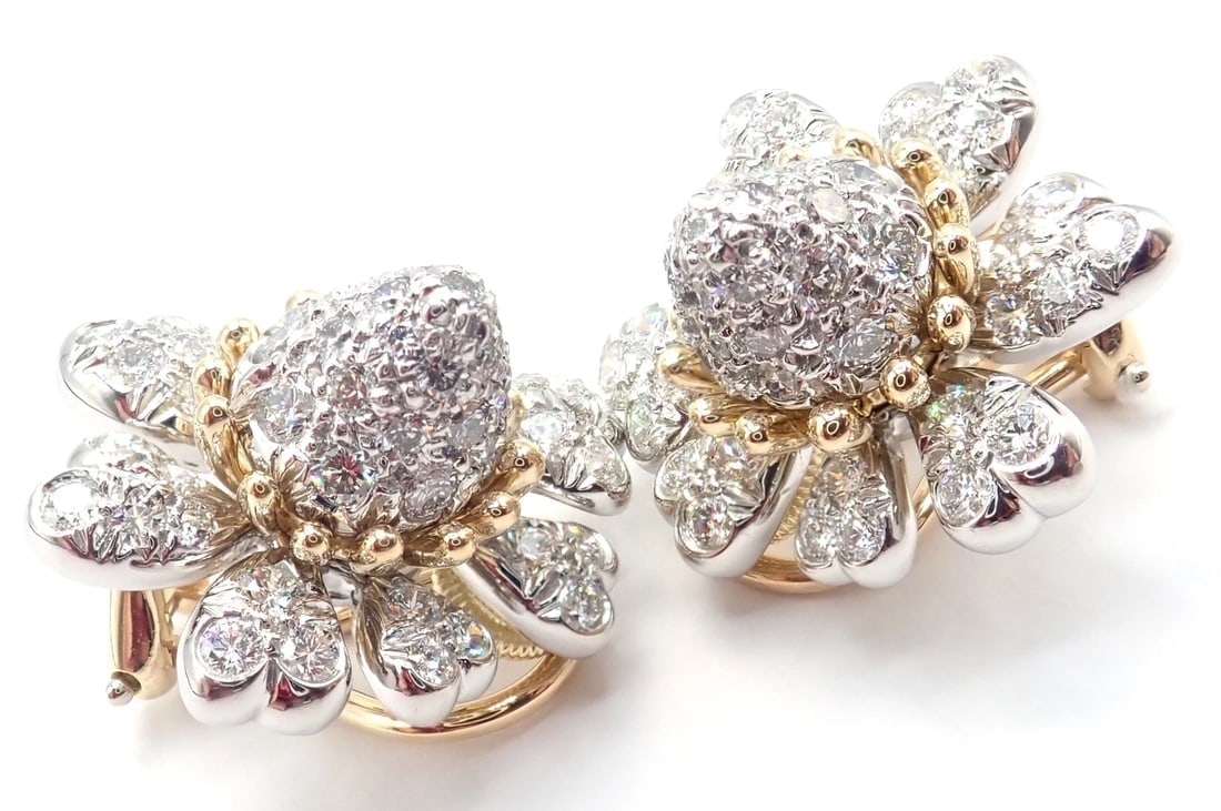 Tiffany & Co Schlumberger Cones And Petals 18k Gold Platinum Diamond Earrings - 6