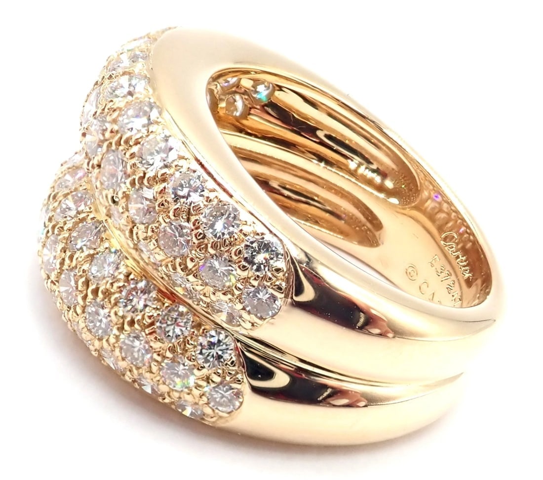 Authentic! Cartier 18k Yellow Gold Double Pave Diamond Band Ring 1993 - 7