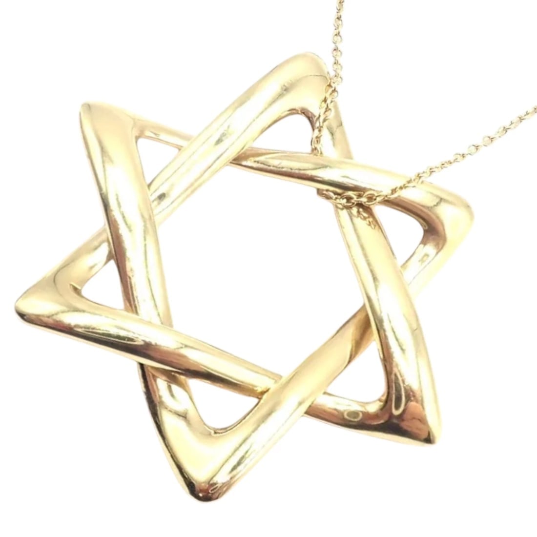 Authentic! Tiffany & Co Peretti 18k Gold Large Star Of David Pendant Necklace: Authentic! Tiffany & Co Peretti 18k Gold Large Star Of David Pendant Necklace About This Piece: The Tiffany & Co Peretti 18k Gold Large Star of David Pendant Necklace features a boldly sized,