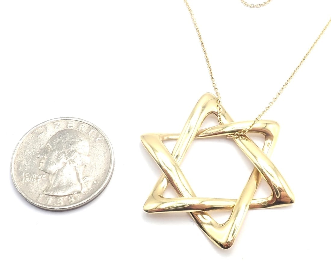 Authentic! Tiffany & Co Peretti 18k Gold Large Star Of David Pendant Necklace - 3