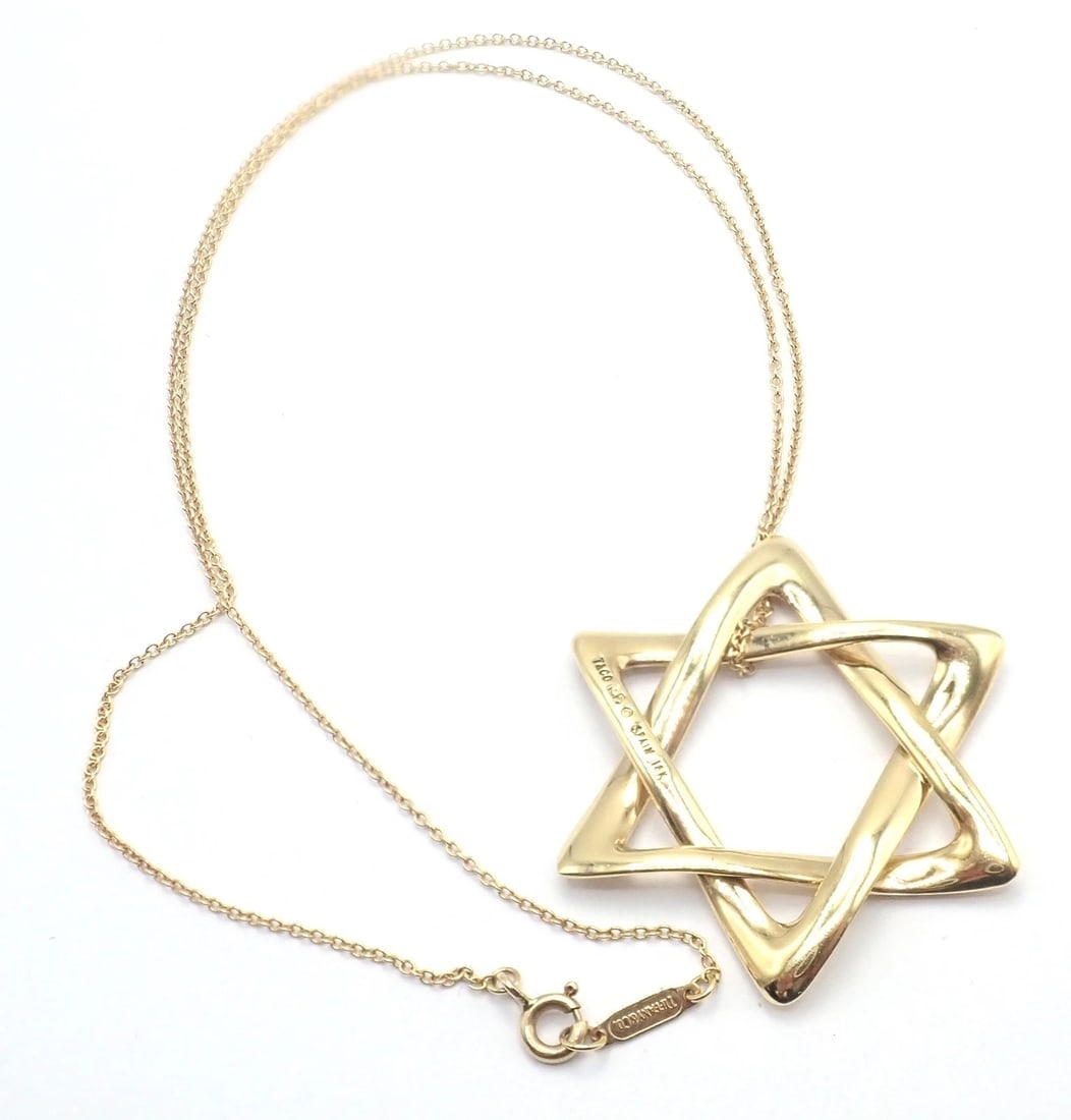 Authentic! Tiffany & Co Peretti 18k Gold Large Star Of David Pendant Necklace - 4