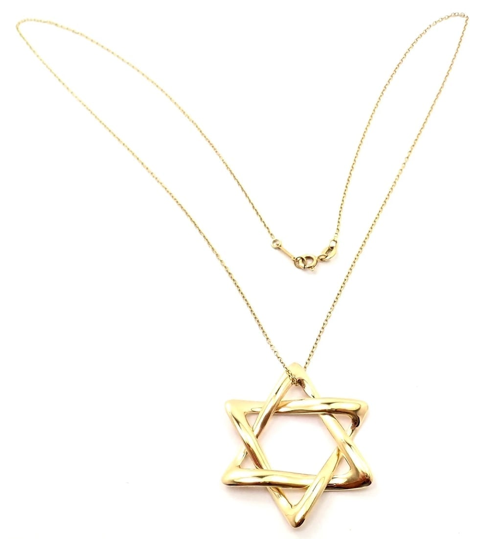 Authentic! Tiffany & Co Peretti 18k Gold Large Star Of David Pendant Necklace - 5