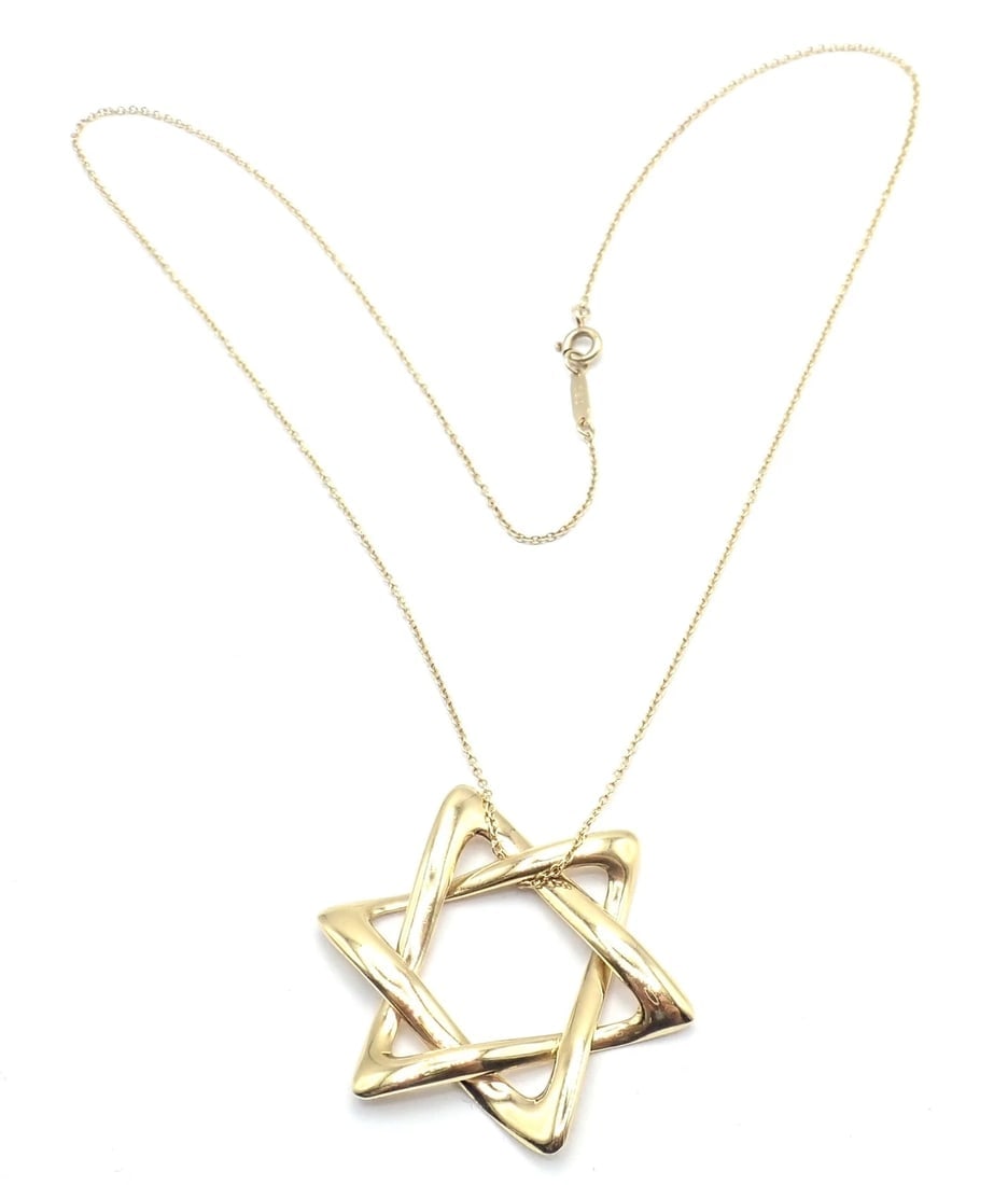 Authentic! Tiffany & Co Peretti 18k Gold Large Star Of David Pendant Necklace - 6