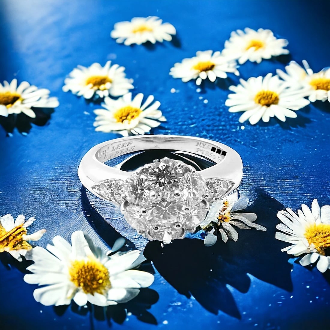 Authentic! Van Cleef & Arpels Platinum Diamond Fleurette Flower Ring - 2