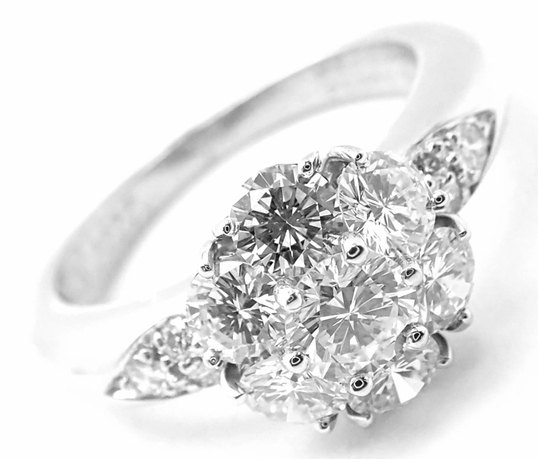 Authentic! Van Cleef & Arpels Platinum Diamond Fleurette Flower Ring - 3