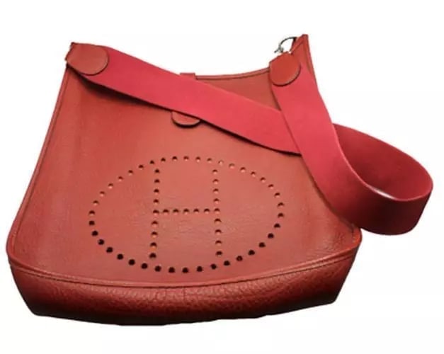 Authentic! Hermes Evelyne Brick Red Clemence Leather GM Handbag Purse: Authentic! Hermes Evelyne Brick Red Clemence Leather GM Handbag Purse About This Piece: Bag Hermes Evelyne Size: 13 inches x 12.75 inches x 3 inches Strap: 19" strap drop ALL MEASURES ARE APPROXIMATE 