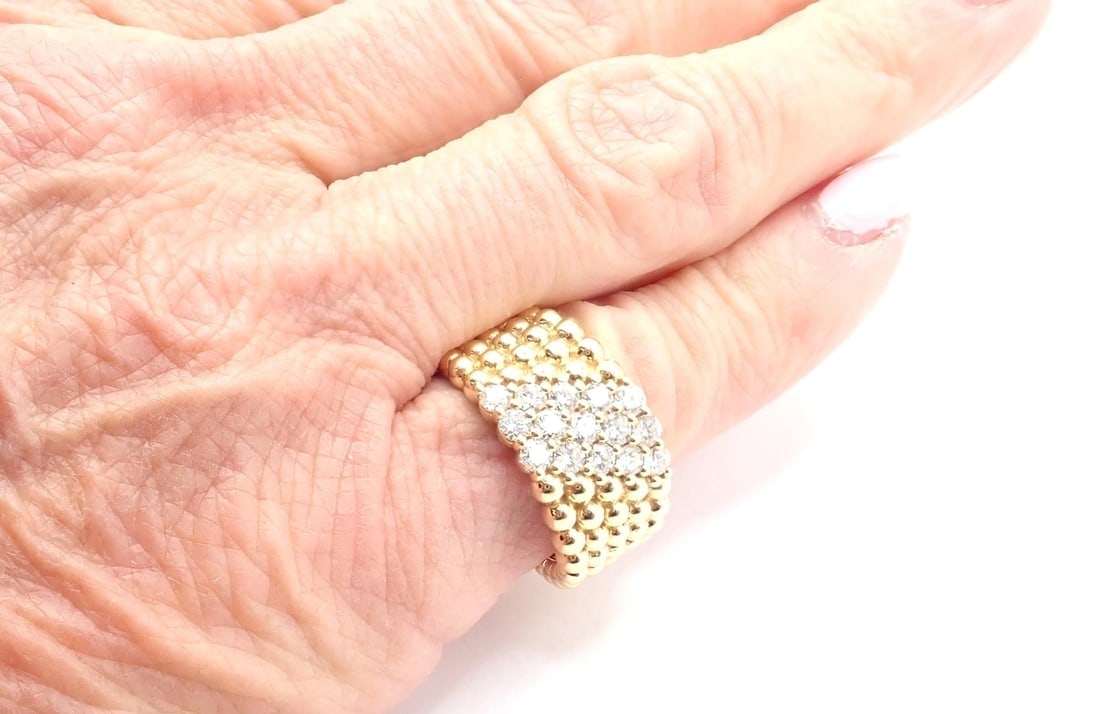 Van Cleef & Arpels 18k Yellow Gold Perlee Diamond 5 Row Band Ring Size 5.75 Cert - 10