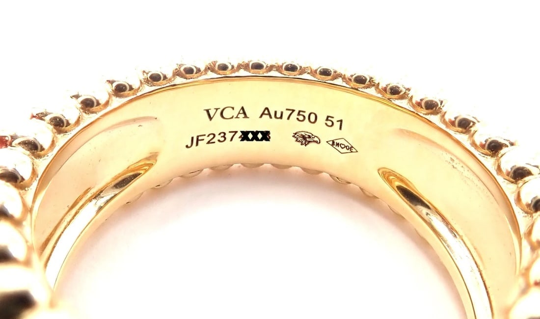 Van Cleef & Arpels 18k Yellow Gold Perlee Diamond 5 Row Band Ring Size 5.75 Cert - 11