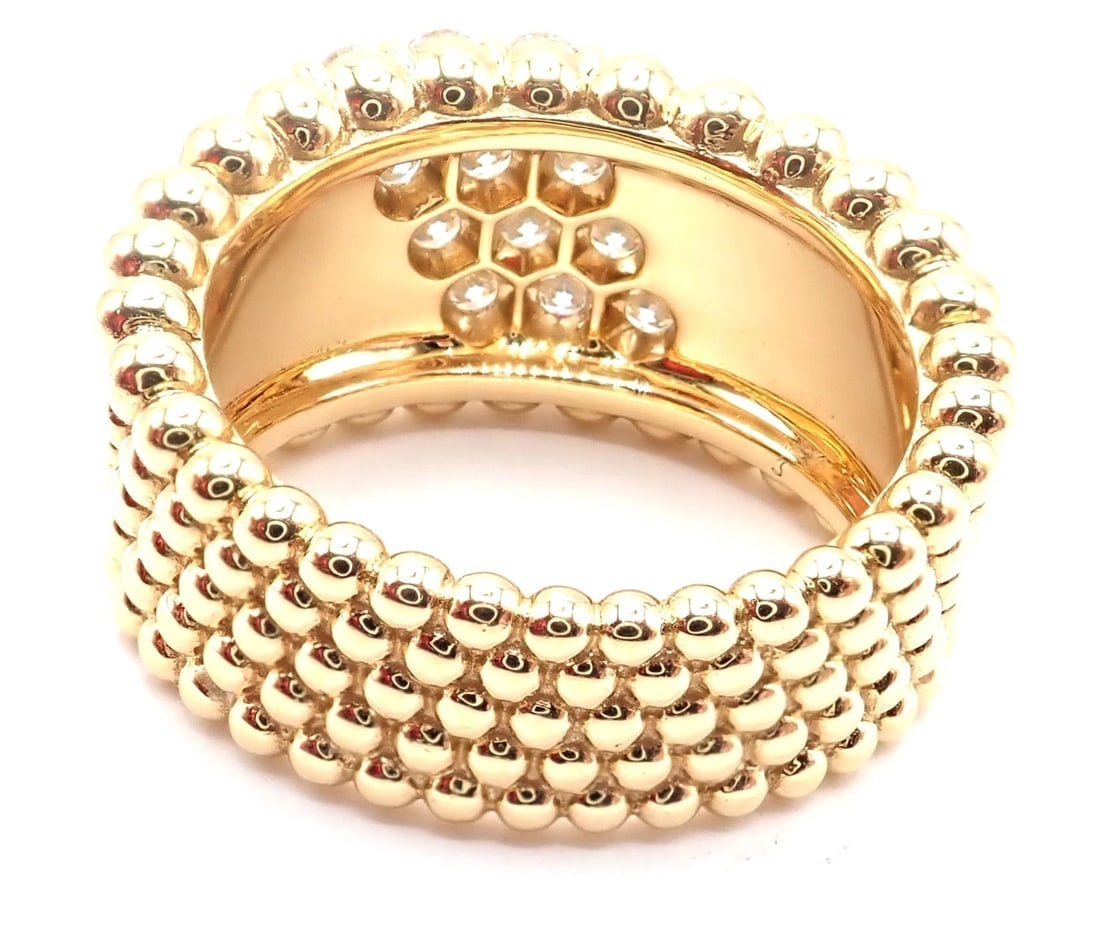 Van Cleef & Arpels 18k Yellow Gold Perlee Diamond 5 Row Band Ring Size 5.75 Cert - 6