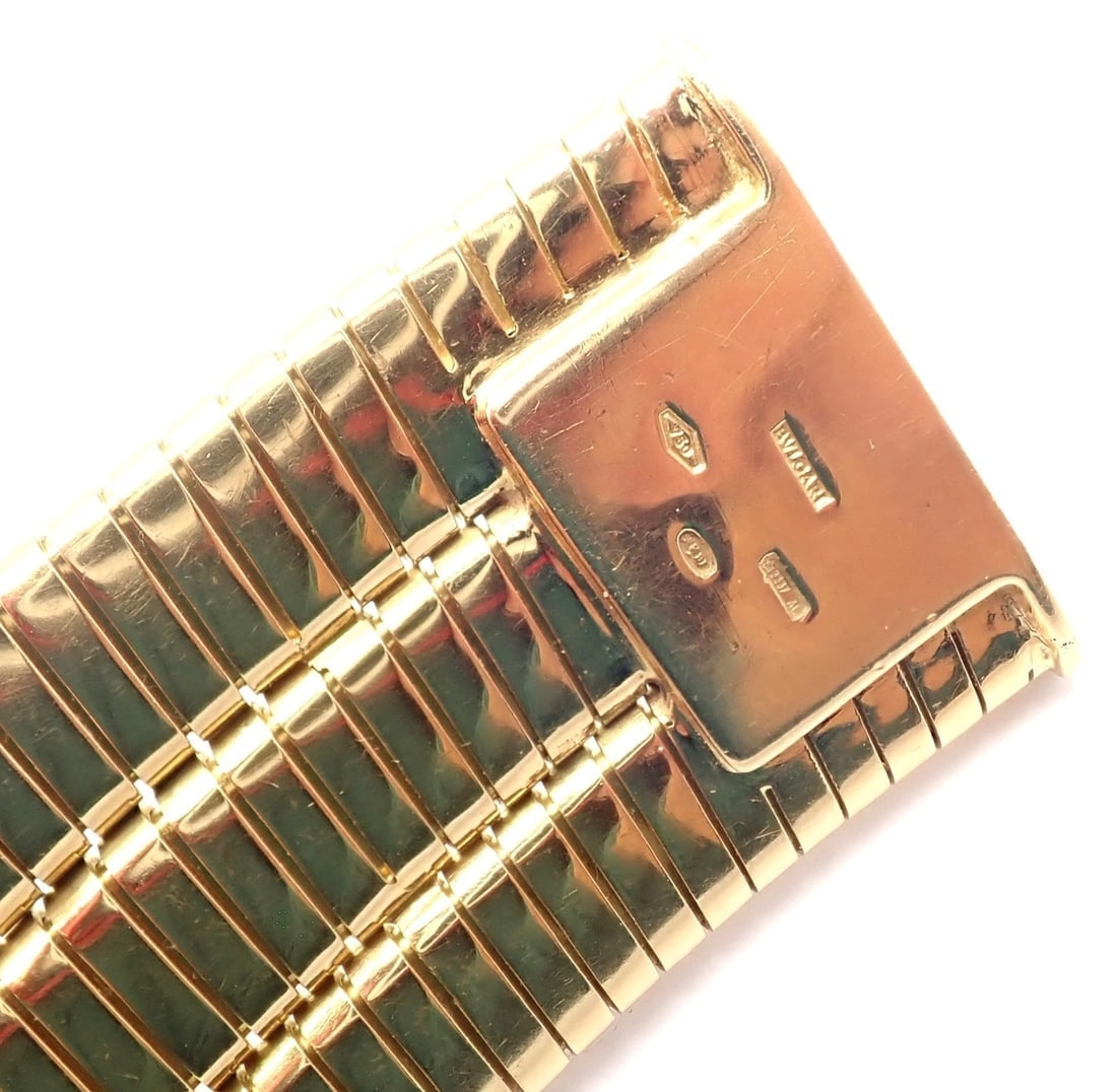 Authentic! Bvlgari Bulgari Three Rows Tubogas 18k Yellow Gold Choker Necklace - 7