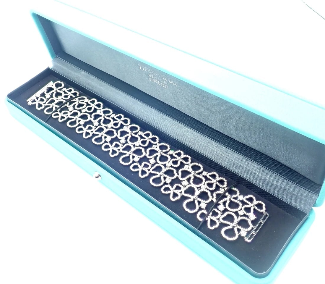 Authentic! Tiffany & Co Paper Flowers Platinum Diamond Wide Bracelet - 3