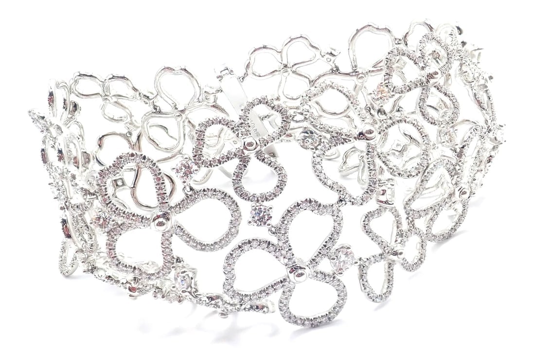 Authentic! Tiffany & Co Paper Flowers Platinum Diamond Wide Bracelet - 6