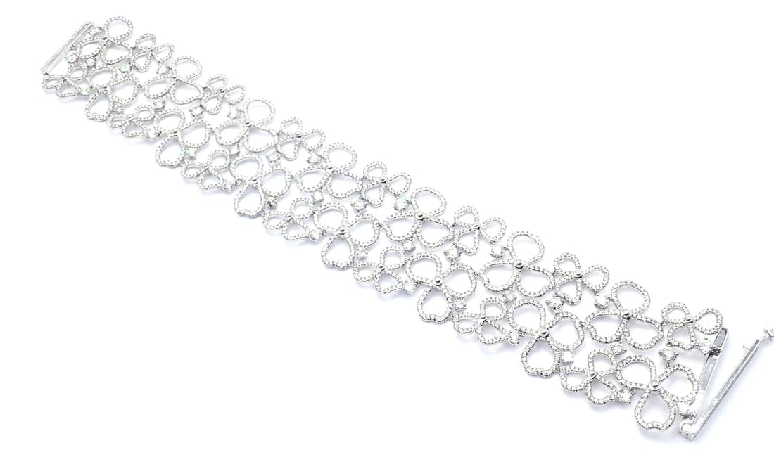 Authentic! Tiffany & Co Paper Flowers Platinum Diamond Wide Bracelet - 8