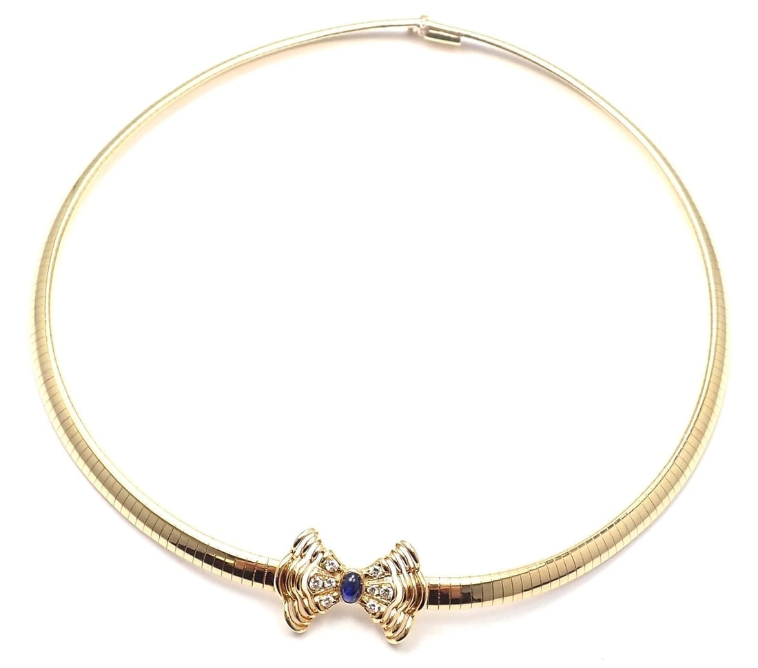 Rare! Authentic Christian Dior 18k Yellow Gold Diamond Sapphire Bow Necklace - 9