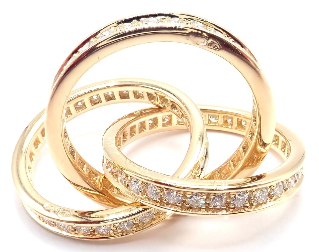 Authentic! Cartier 18k Yellow Gold Diamond Trinity Band Ring Size 5 3/4 Paper - 11
