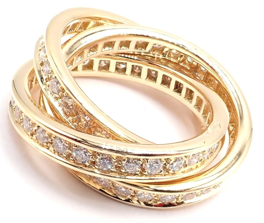 Authentic! Cartier 18k Yellow Gold Diamond Trinity Band Ring Size 5 3/4 Paper - 3